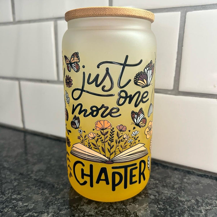 Just One More Chapter Frosted Yellow Ombré Glass Can Cup