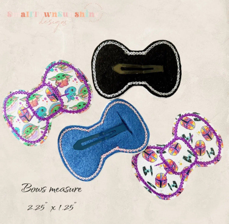 Galaxy Kids Collection - Embroidered Bow Snap Clip Barrettes