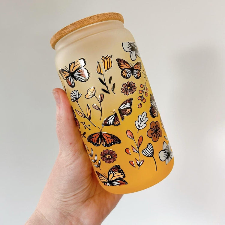 Just One More Chapter Frosted Yellow Ombré Glass Can Cup