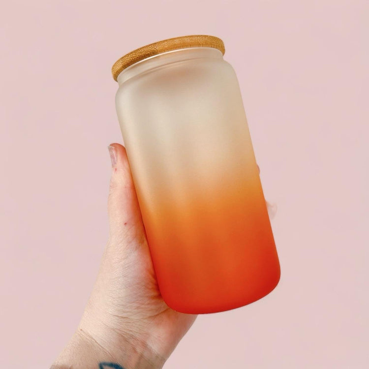 Stay Positive Frosted Orange Ombré Glass Can Cup