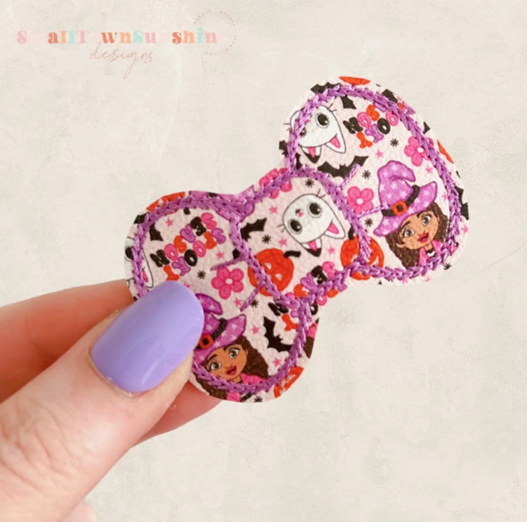 G’s Dollhouse Collection - Embroidered Bow Snap Clip Barrettes