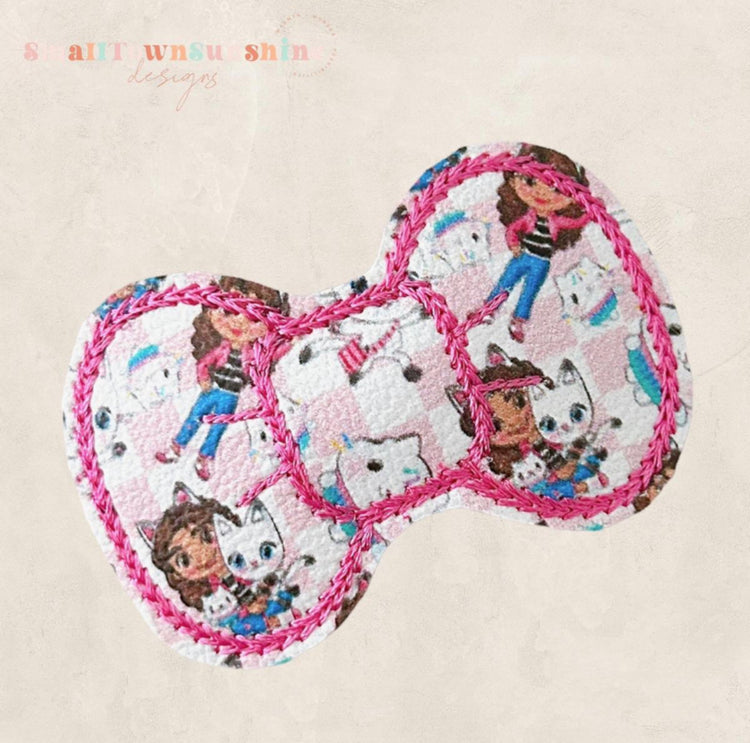 G’s Dollhouse Collection - Embroidered Bow Snap Clip Barrettes