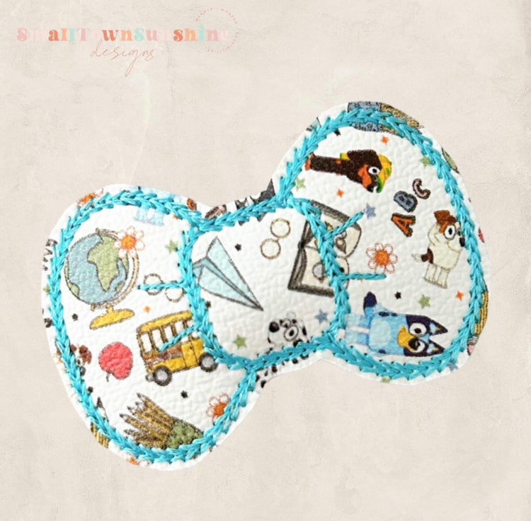 Blue & Brown Dog Sisters Collection - Embroidered Bow Snap Clip Barrettes