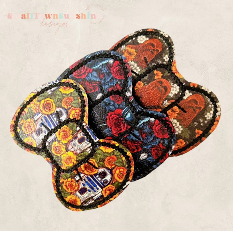 Floral Hidden Galaxy Characters Collection - Embroidered Bow Snap Clip Barrettes