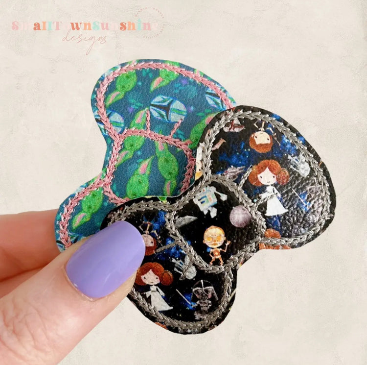 Galaxy Kids Collection - Embroidered Bow Snap Clip Barrettes