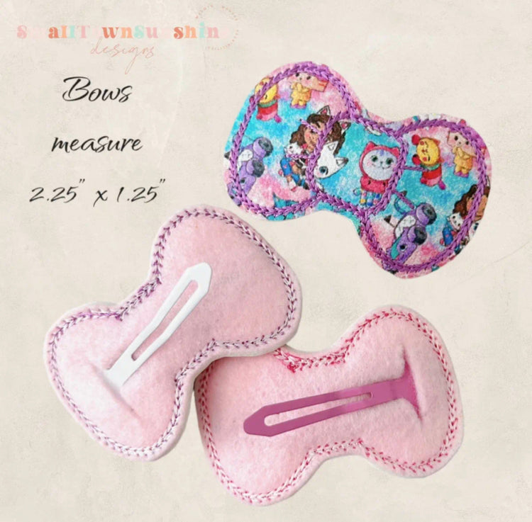 G’s Dollhouse Collection - Embroidered Bow Snap Clip Barrettes