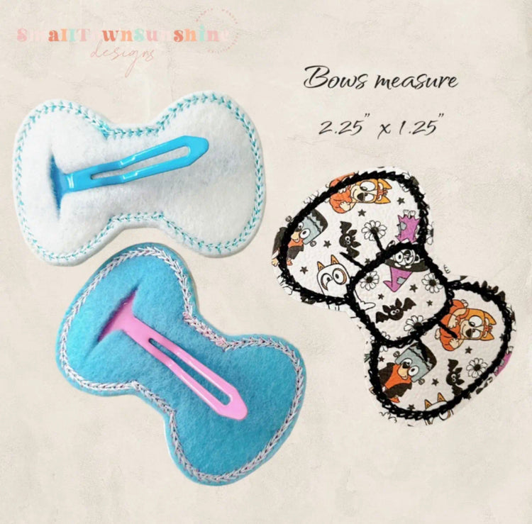 Blue & Brown Dog Sisters Collection - Embroidered Bow Snap Clip Barrettes