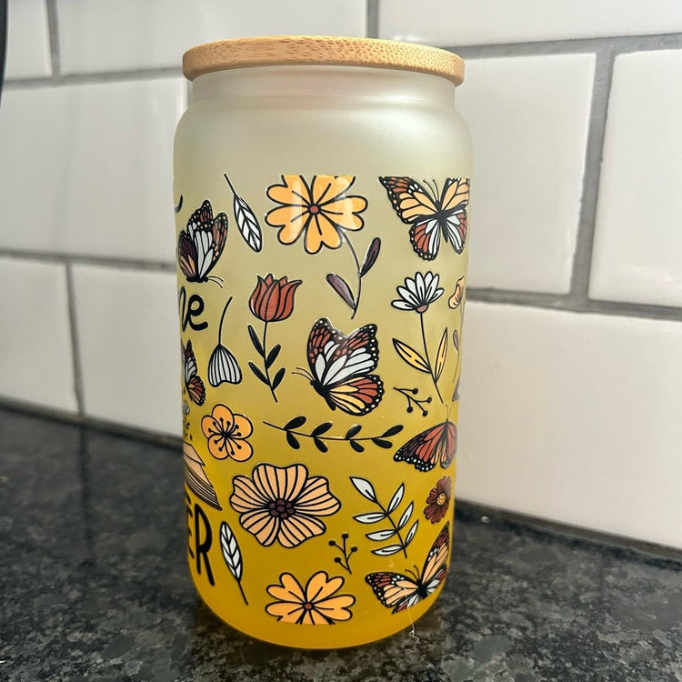 Just One More Chapter Frosted Yellow Ombré Glass Can Cup