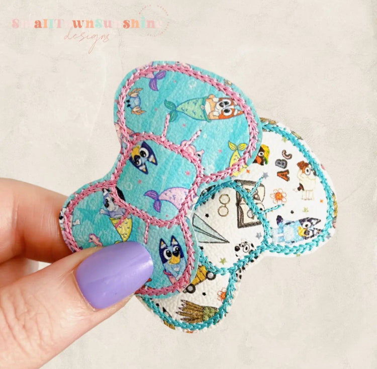 Blue & Brown Dog Sisters Collection - Embroidered Bow Snap Clip Barrettes