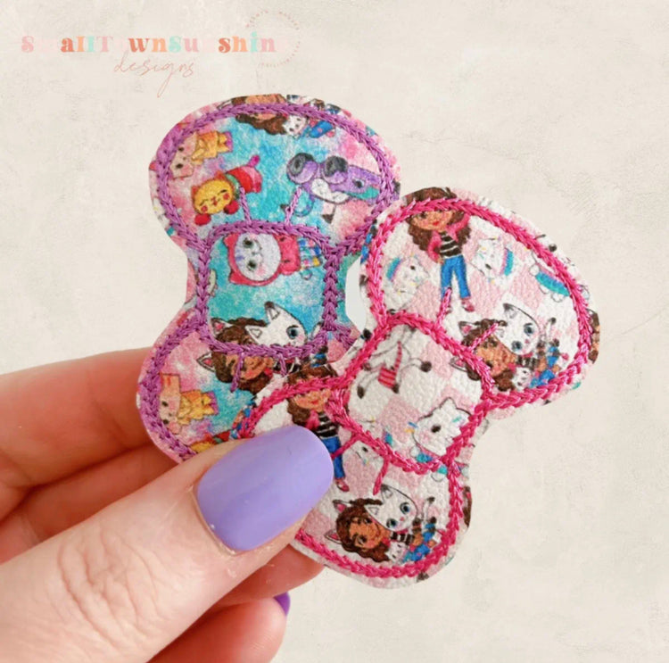 G’s Dollhouse Collection - Embroidered Bow Snap Clip Barrettes