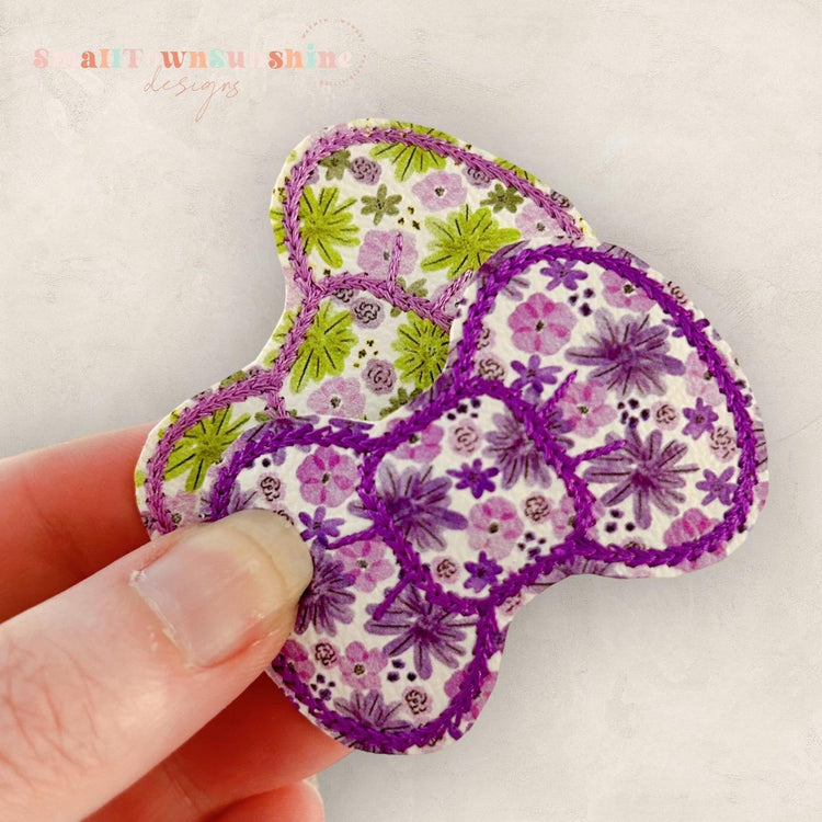 Bright Floral Collection - Embroidered Bow Snap Clip Barrettes