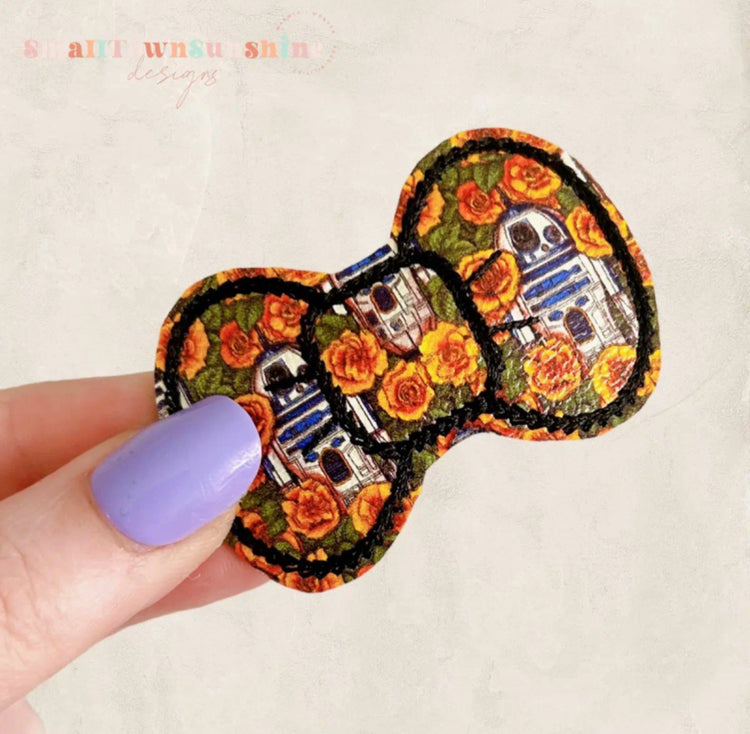 Floral Hidden Galaxy Characters Collection - Embroidered Bow Snap Clip Barrettes