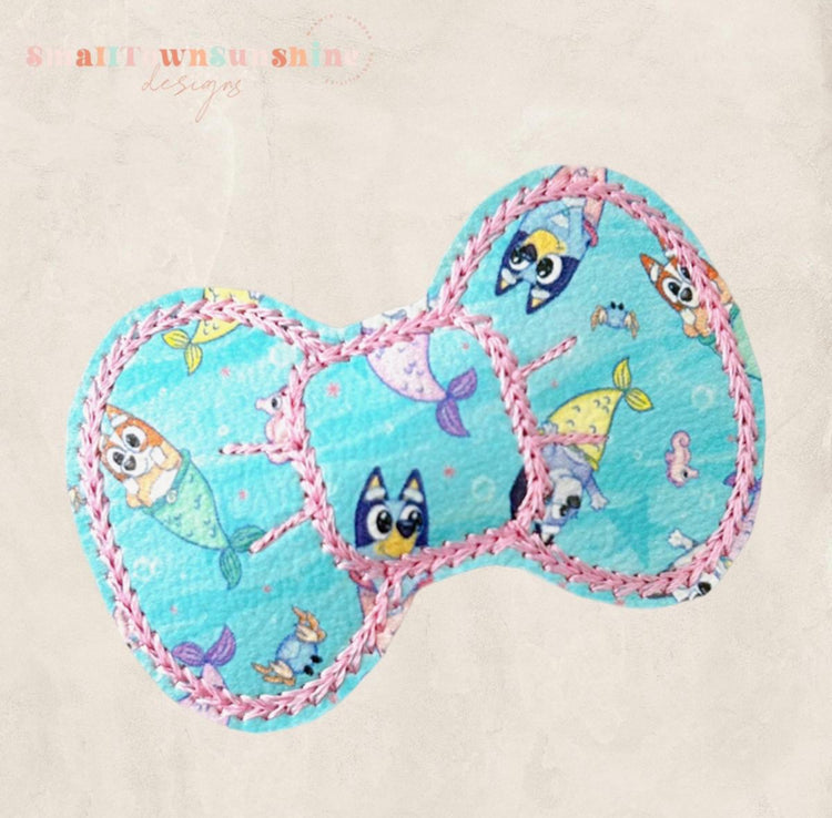 Blue & Brown Dog Sisters Collection - Embroidered Bow Snap Clip Barrettes