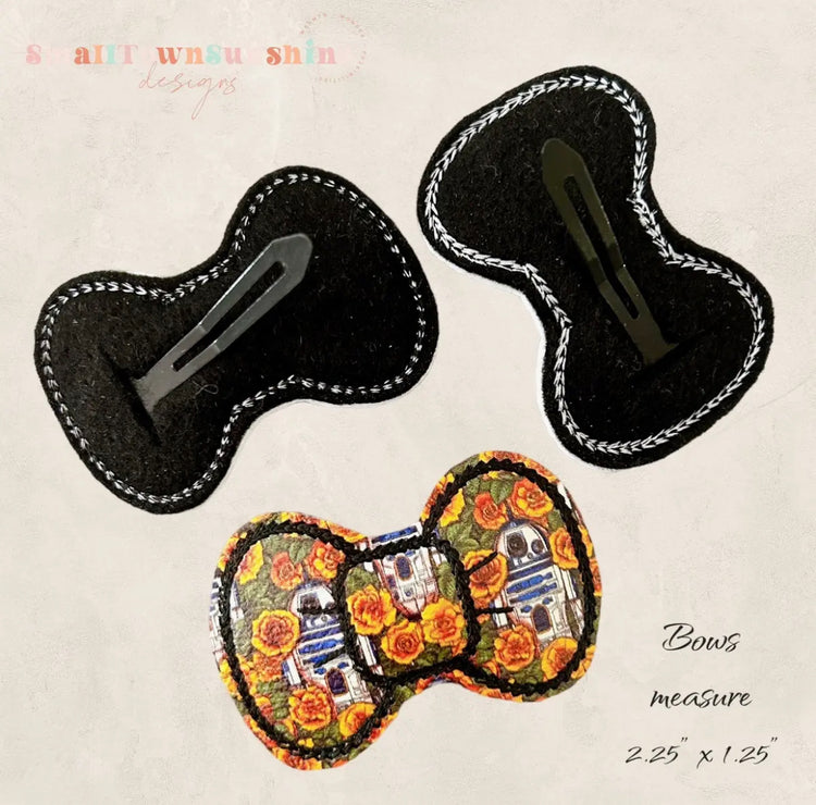 Floral Hidden Galaxy Characters Collection - Embroidered Bow Snap Clip Barrettes