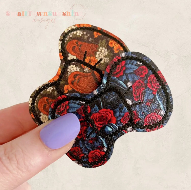 Floral Hidden Galaxy Characters Collection - Embroidered Bow Snap Clip Barrettes