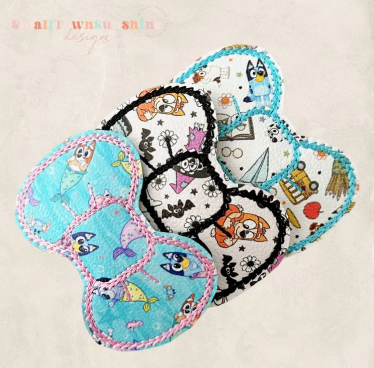 Blue & Brown Dog Sisters Collection - Embroidered Bow Snap Clip Barrettes