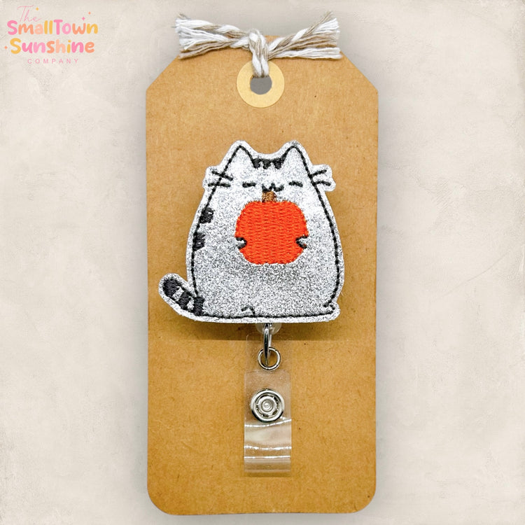 Cat with Pumpkin Badge Topper