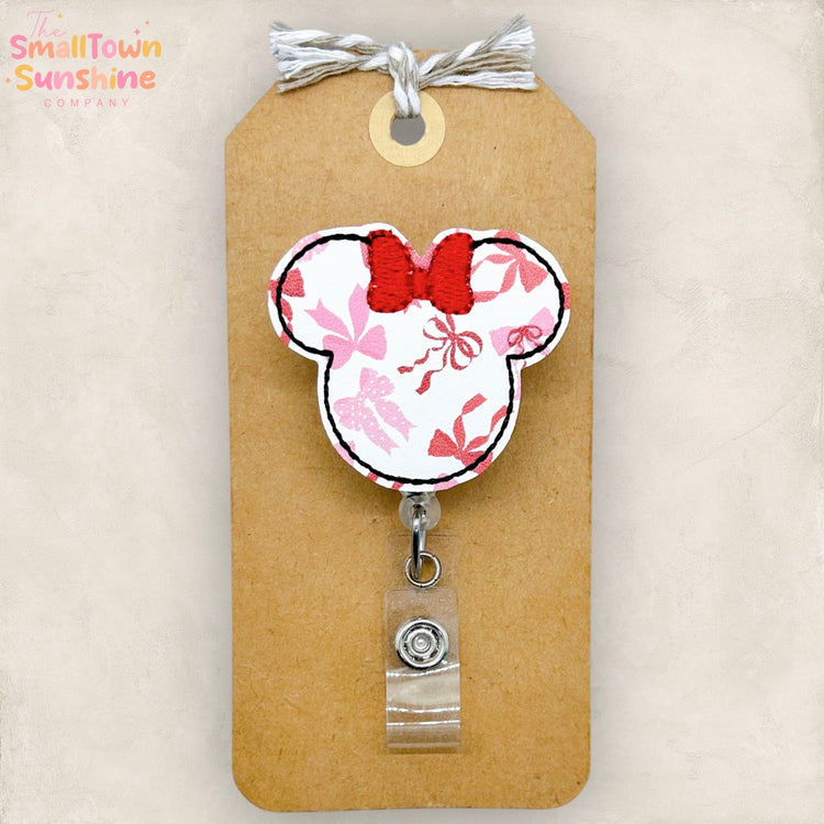 Pink & Red Coquette Bow Mouse Badge Topper