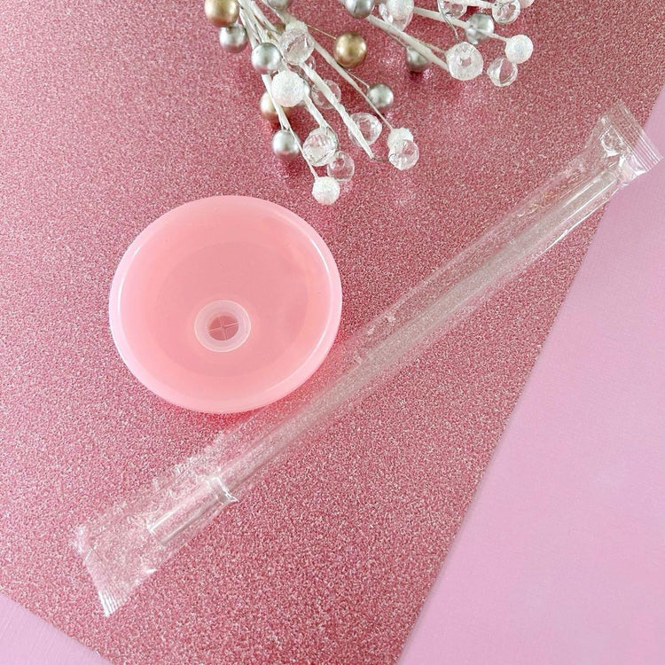 Merry Pink Glass Can Cup with an adorable Snowy Scene, lid & straw included