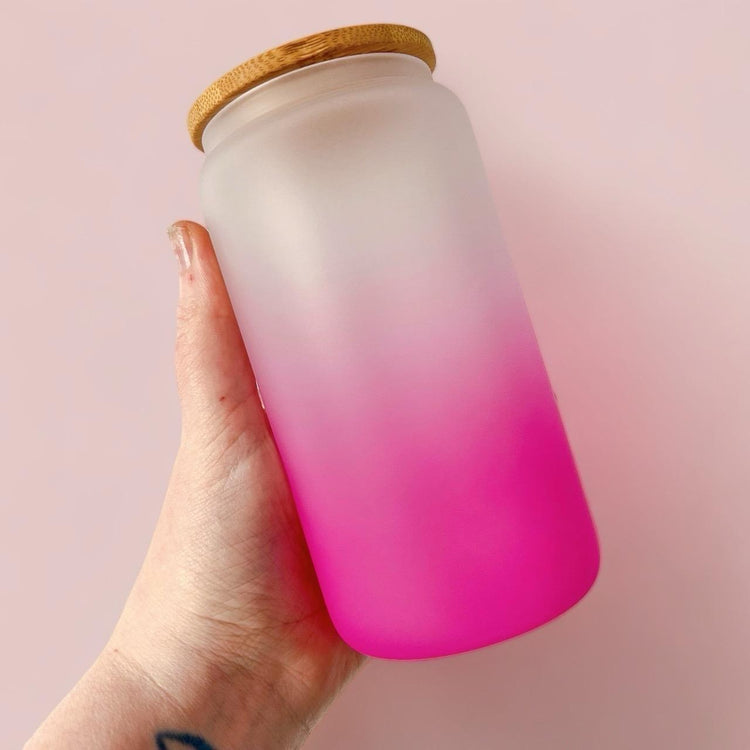 Christmas Snowman Frosted Ombré Glass Can Cup, Bamboo Lid & Glass Straw Included