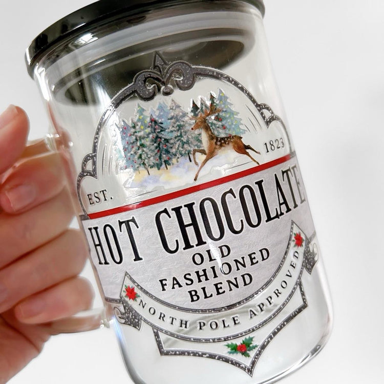 North Pole Approved Hot Chocolate Glass Mug, Plastic Lid & Straw Included