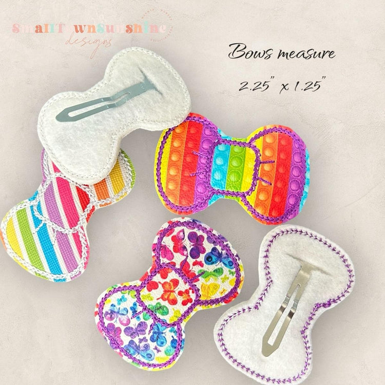 Rainbow Collection - Embroidered Bow Snap Clip Barrettes