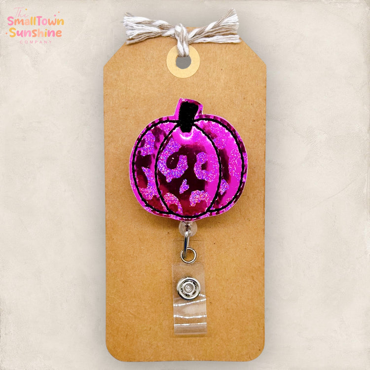 Holographic Leopard Pumpkin Badge Topper