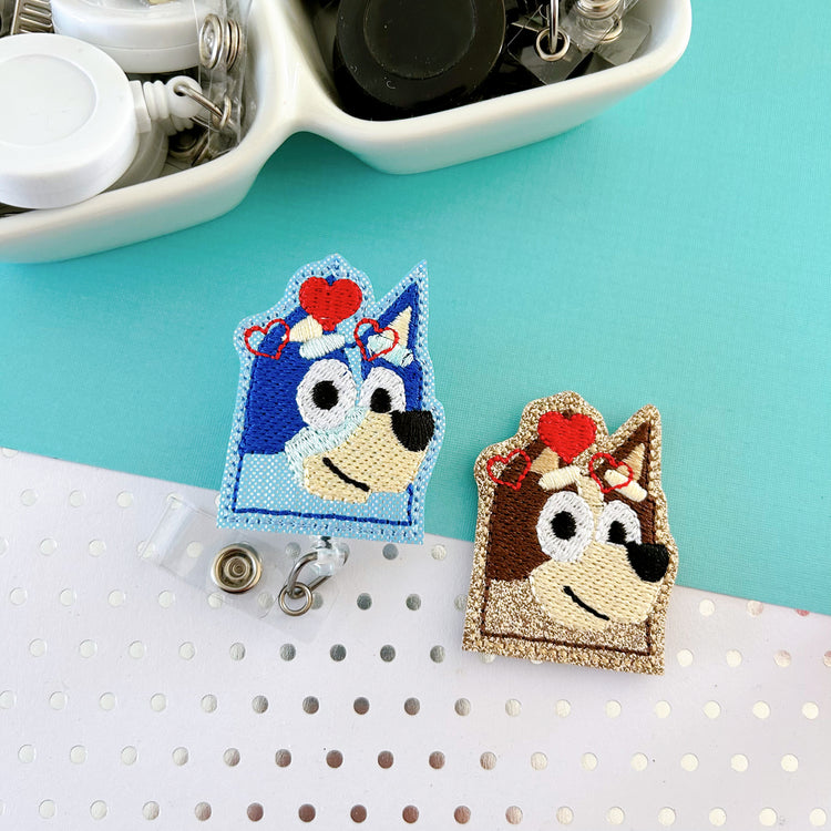 Valentine Blue Dog Sister Badge Toppers