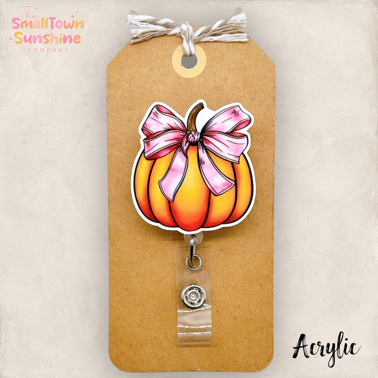 Pink Bow Pumpkin Badge Topper