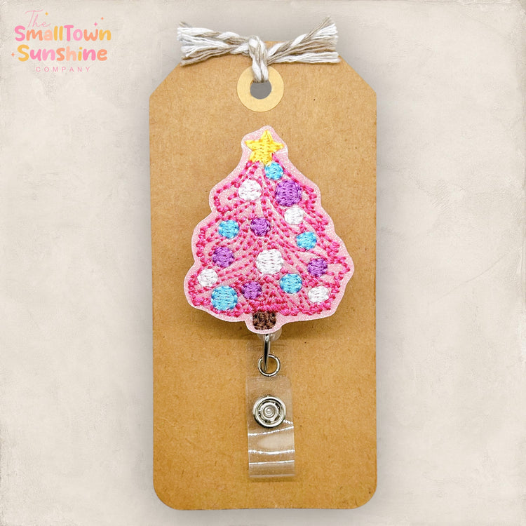 Pink Christmas Tree Badge Topper