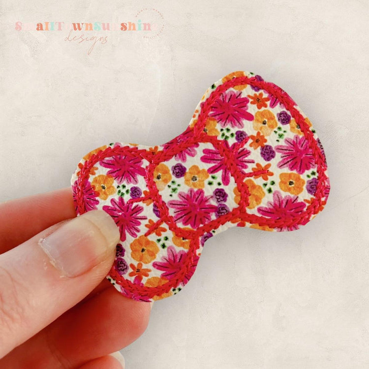 Bright Floral Collection - Embroidered Bow Snap Clip Barrettes