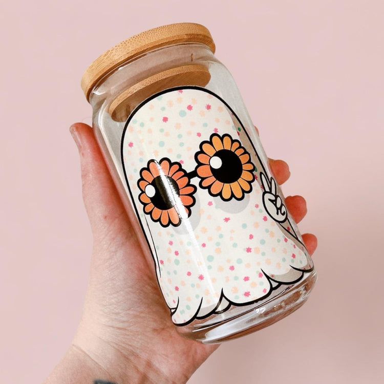 Retro Polka Dot Ghost Glass Can Cup