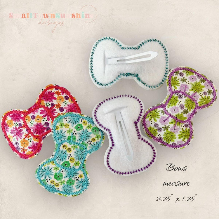 Bright Floral Collection - Embroidered Bow Snap Clip Barrettes