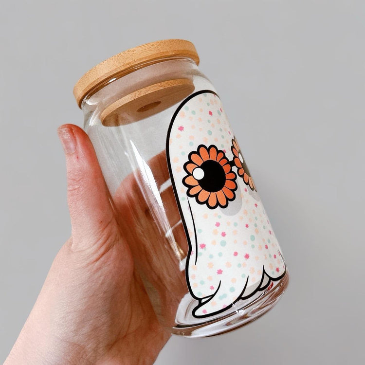 Retro Polka Dot Ghost Glass Can Cup