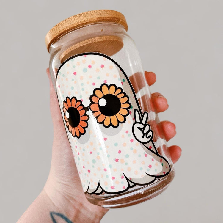 Retro Polka Dot Ghost Glass Can Cup