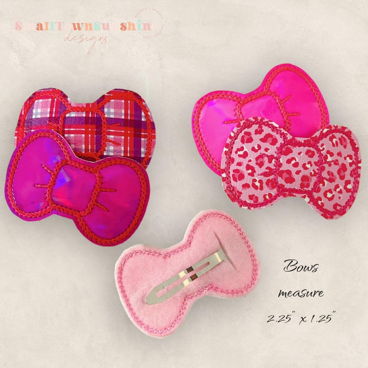 Pretty in Pink Collection - Embroidered Bow Snap Clip Barrettes