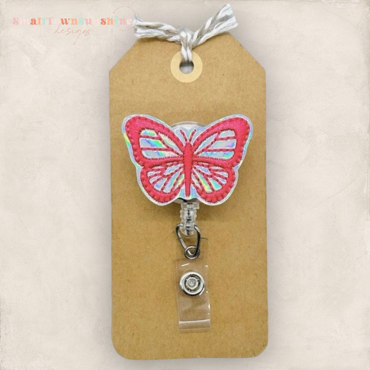 Bright Pink Butterfly Badge Topper