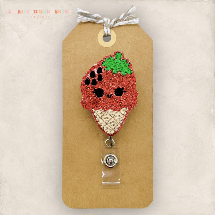 Strawberry Ice Cream Cone Badge Topper