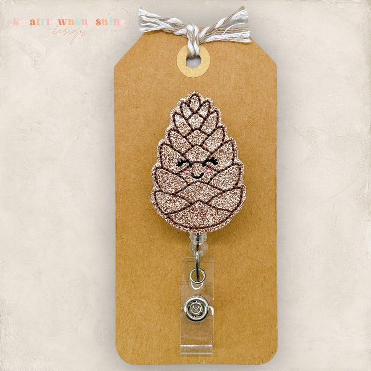 Pinecone Badge Reel, Autumn Badge Reel, Nurse Badge Holder, Teacher Lanyard, Coworker Gift, Badge Buddy, Retractable ID Holder | GLITTER
