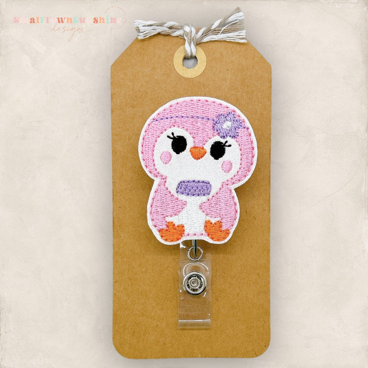 Girlie Pink Penguin Badge Topper