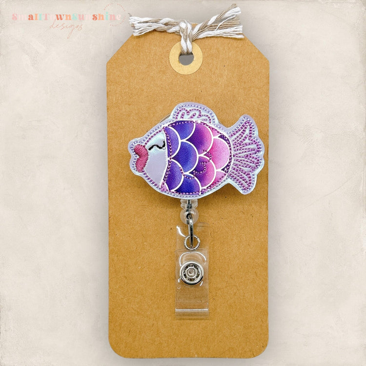 Purple Kissy Fish Badge Reel, Tropical Fish Badge Reel, Fish Badge Reel, Nurse Badge Reel, Teacher Lanyard, Retractable ID Badge Holder
