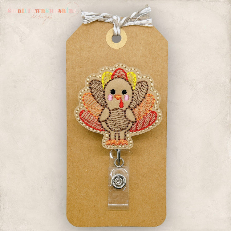 Turkey Badge Reel, Thanksgiving Badge, Nurse Badge Clip, Teacher Lanyard, Coworker Gift, Name Tag, Interchangeable, Retractable ID Holder