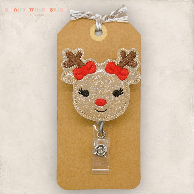 Reindeer with Bows Badge Topper