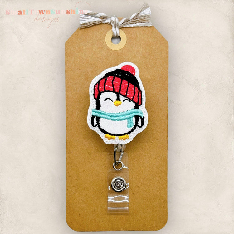 Winter Penguin Girl Badge Topper