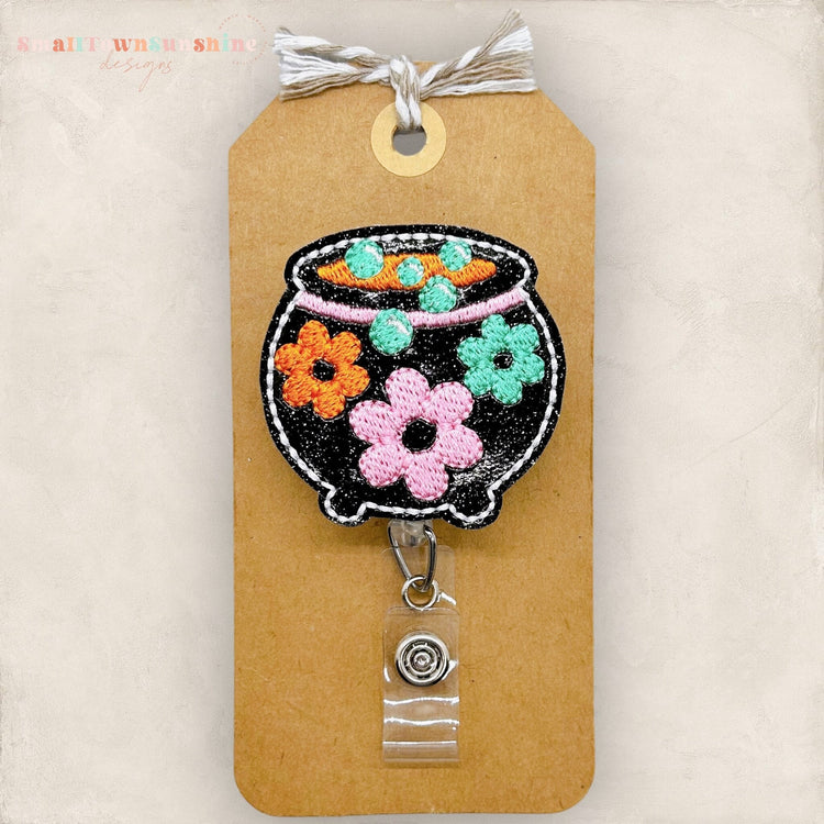Retro Floral Cauldron Badge Topper