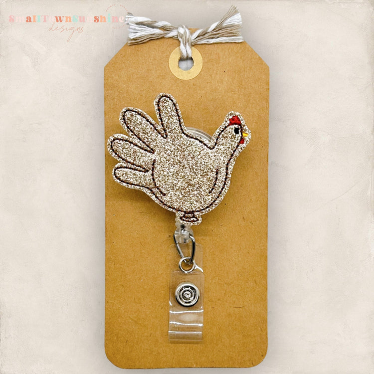 Turkey Balloon Glove Badge Reel, Thanksgiving Name Tag, Nurse Badge Clip, Teacher Lanyard, Coworker Gift, Retractable ID Holder | GLITTER