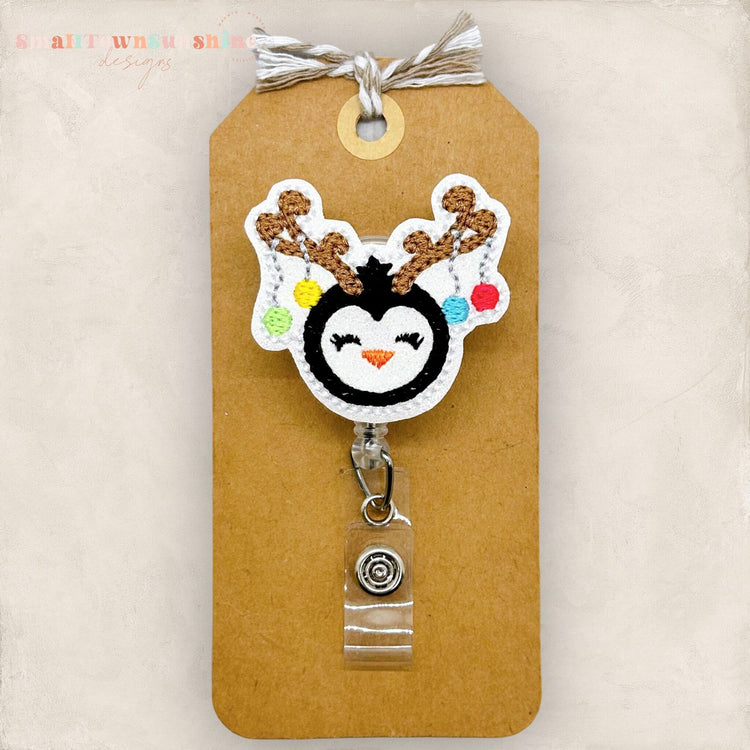 Reindeer Penguin With Ornaments Badge Topper