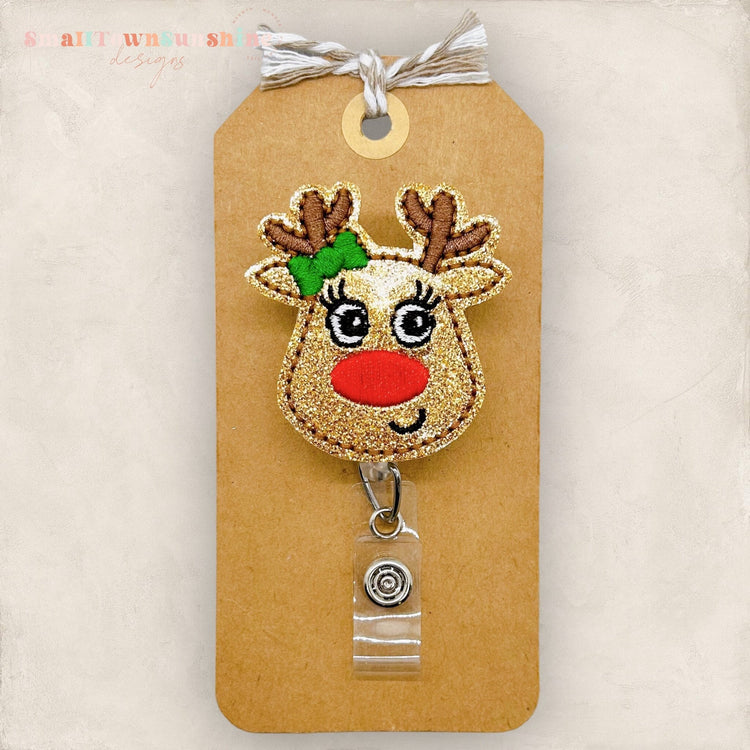Reindeer with Bow Badge Topper
