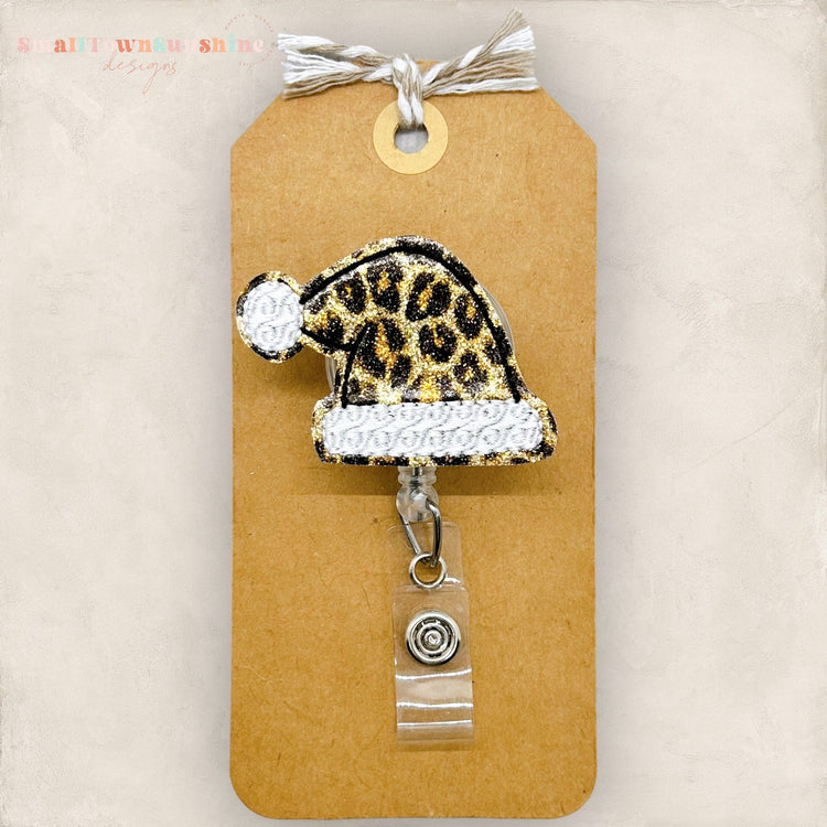 Leopard Santa Hat Badge Topper