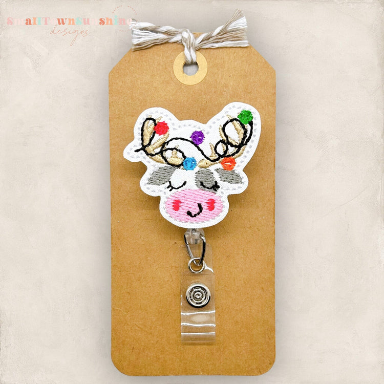 Reindeer Cow With Lights Badge Topper
